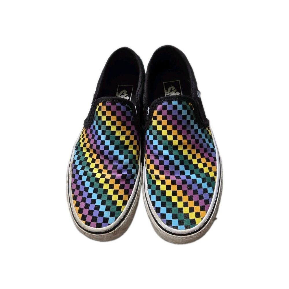 Vans Asher Slip On Rainbow Checkerboard Multicolor Sneakers Women's Size 7.5 GUC